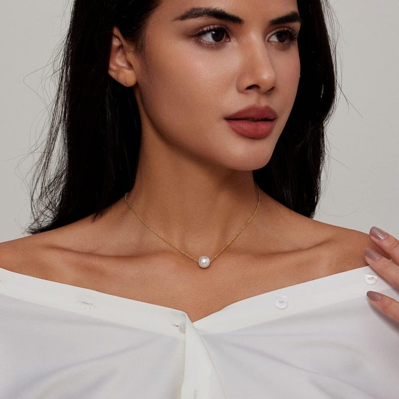 Zeffy Pearl Necklace 8MM Dainty Round Imitation Pearl Choker Necklace Wedding Pearl Necklace Delicate Jewelry for Women Simple Bridesmaid Jewelry Gifts - Image 4